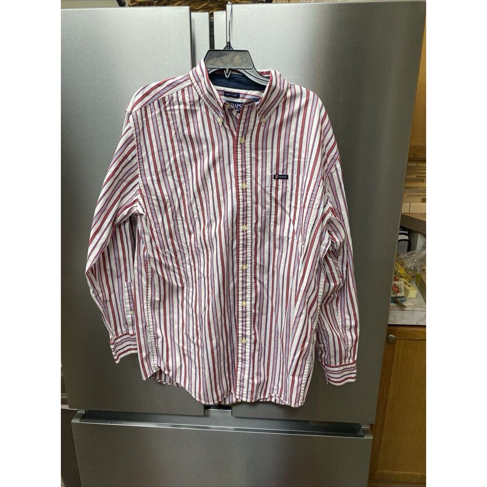 Chaps Easy Care Long Sleeve Button-Front Casual Shirt Size Large Red Striped